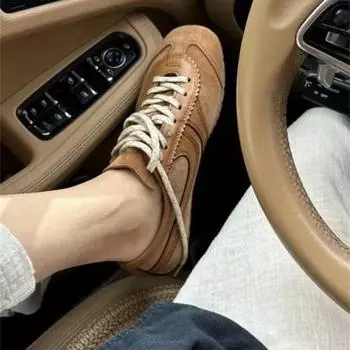 Распродажа женской обуви 2024 года, новые женские туфли на шнуровке из вулканизированной кожи, осенние туфли с круглым носком, однотонные, для отдыха на открытом воздухе, на плоской подошве, повседневные, удобные спортивные туфли 35 коричневый