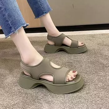 Распродажа женской обуви 2024 года, новые женские сандалии без застежек, летние простые повседневные удобные сандалии на однотонной платформе Zapatos De Mujer 35 чёрный