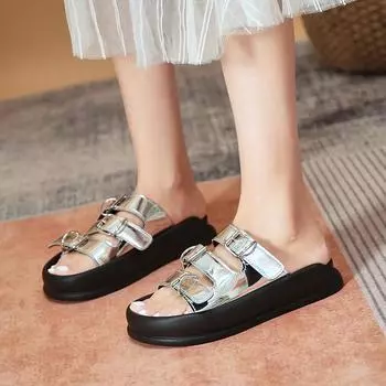 Распродажа женской обуви 2024 года, новые женские тапочки, сплошные пряжки, декоративная платформа, водонепроницаемые, с открытым носком, повседневные шлепанцы для женщин 35 чёрный