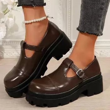 Распродажа женской обуви 2024 года, высококачественные женские туфли-лодочки с пряжкой, осенние туфли с круглым носком, однотонные туфли на платформе и массивном каблуке, туфли больших размеров 36 хаки