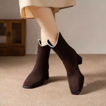 Распродажа женской обуви 2024 года, женские ботинки на молнии, осенние туфли с квадратным носком, короткие бочонки, женские ботинки на толстом каблуке, Zapatos 35 чёрный