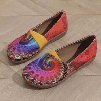 Распродажа женской обуви 2024 года. Женские туфли на плоской подошве с винтажным принтом. Повседневная модная обувь для ленивых. Противоскользящая износостойкая женская рабочая обувь. 36 красный