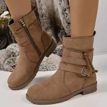 Распродажа женской обуви Ботинки женские с застежкой-молнией сбоку Осенние сапоги с круглым носком, короткие, на низком каблуке, сапоги для верховой езды Zapatos De Mujer 36