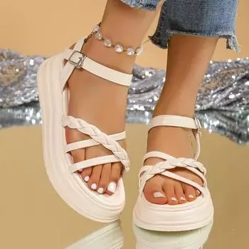 Распродажа женской обуви. Летние женские сандалии на платформе. Повседневные сандалии. Женские туфли на плоской подошве с пряжкой и ремешком. Круглый носок. Женские туфли на плоской подошве. 35