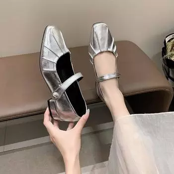 Распродажа женской обуви Мэри Джейн Женские туфли на высоком каблуке Модные офисные туфли-лодочки Женские туфли с металлическим декором и низким квадратным каблуком с плиссе Женские 35