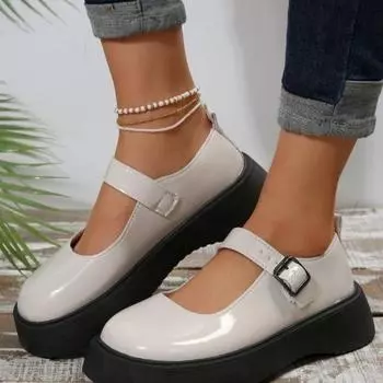Распродажа женской обуви. Модные женские туфли-лодочки с круглым носком. Осенние туфли на плоской подошве с мелкой пряжкой. Туфли на платформе большого размера. Zapatos Mujer 34 чёрный