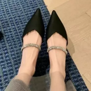 Распродажа женской обуви. Новые осенние женские тапочки. Закрытый носок. Твердые пайетки. Массивный каблук. Модные женские тапочки больших размеров. 34