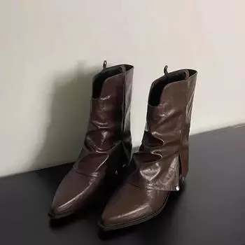 Распродажа женской обуви. Новые женские сапоги с рукавами. Зимние, с острым носком, однотонные, сохраняющие тепло, короткие, на низком каблуке. Модные сапоги. 35