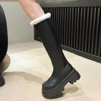 Распродажа женской обуви. Высококачественные женские ботинки на молнии. Зимние ботинки с круглым носком, сохраняющие тепло, с высокой трубой и толстым каблуком. Модные ботинки. 35
