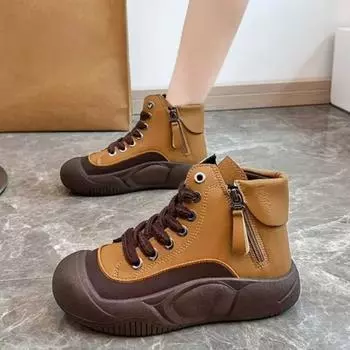 Распродажа женской обуви. Высококачественные женские ботинки на шнуровке. Весна-Осень. Круглый носок. Разноцветные короткие ботинки на платформе. 35