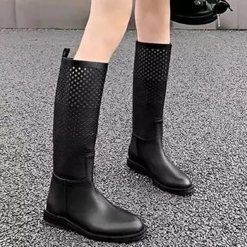 Распродажа женской обуви. Высококачественные женские сапоги с круглым носком. Модные сапоги на низком каблуке. Zapatos De Mujer. 35 чёрный