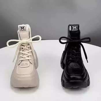 Распродажа женской обуви, высококачественные женские ботинки на шнуровке, зимние ботинки с круглым носком, разноцветные, короткие, на платформе, увеличивающие рост 35 бежевый