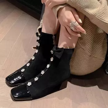 Распродажа женской обуви, женские ботильоны, модные женские туфли с бабочкой для офиса и карьеры, новые туфли с квадратным носком для женщин 35 абрикосовый