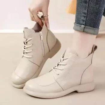 Распродажа женской обуви, женские ботинки с боковой молнией, весна-осень, круглый носок, однотонные, короткие, на низком каблуке, на шнуровке, голые ботинки 35 белый