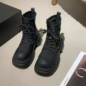 Распродажа Зимние Ботильоны Женская Обувь Модные Туфли На Шнуровке Толстые Туфли Женские Уличные Ботинки Мотоциклетные Ботинки 35 хаки