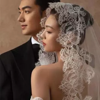 Распущенные волосы свадебная фата высокого класса кружева фотография путешествия фото реквизит макияж длинный хвост тонкий прозрачный 1.5*1.8M