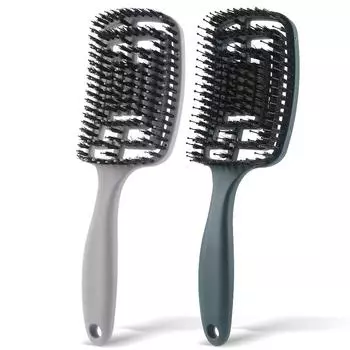Распутывающая щетка для волос эргономичная изогнутая щетка для волос с нейлоновой щетиной для мужчин и женщин серый