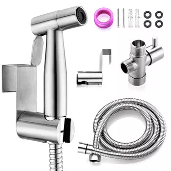 Распылитель для биде для туалета, ручной набор из нержавеющей стали со шлангом, регулируемое давление воды, насадка для биде, душевой распылитель