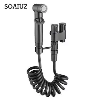 Распылитель для душа, туалета и биде, угловой клапан из нержавеющей стали с двойным выпуском, настенный угловой клапан с двойным выпуском, аксессуары для биде и туалета серебряный