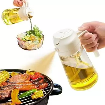 Распылитель масла 470 мл 2 в 1, прозрачный, толстый, герметичный, большой емкости, эргономичная ручка, дозатор оливкового масла, распылительная насадка для бутылки, пищевого качества, приготовления пищи зелёный