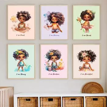 Расширьте возможности своей маленькой черной девочки, мотивационные постеры с цитатами, детские картины, печать на холсте, настенное искусство, домашний декор для детской игровой комнаты 21x30cm No Framed белый
