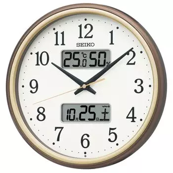 Расширенная гарантия производителя Часы Seiko настенные радиочасы аналоговый календарь дисплей температуры и влажности коричневый металлический диаметр 290 x 50 мм KX275B