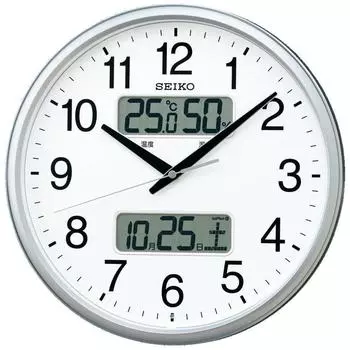 Расширенная гарантия производителя Seiko Clock Seiko Clock Настенные часы с радиоприемником Аналоговый календарь Дисплей температуры и влажности Серебристый металлик KX235S [2 года]