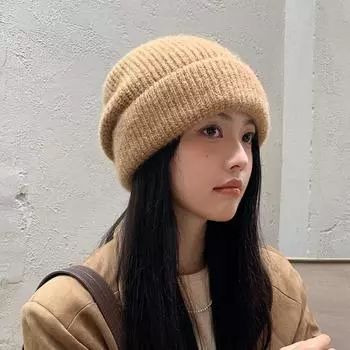 Расширенный смысл вязаной шапки женская зимняя новая защита ушей шерстяная шапка корейская версия маленькой многослойной бархатной шапки женская