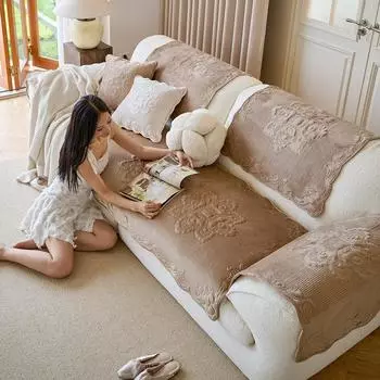 Расширенный вышитый чехол для диванной подушки Four Seasons Universal нескользящая ткань Корейский стиль Простая мода 90x90cm 1pc