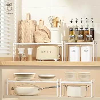 Расширяемая кухонная полка, столешница, разделительная полка, многоуровневая полка, встроенный органайзер для специй, подставка для кастрюль, настольная полка