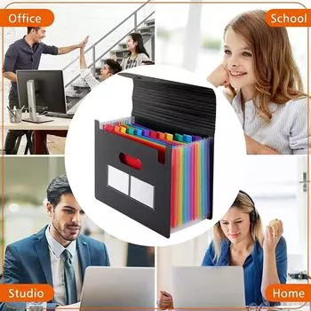 Расширяемая папка-аккордеон с 12 карманами, черная настольная папка-органайзер для хранения файлов, с расширяемой крышкой (а 4/Размер канцелярских принадлежностей) One Size