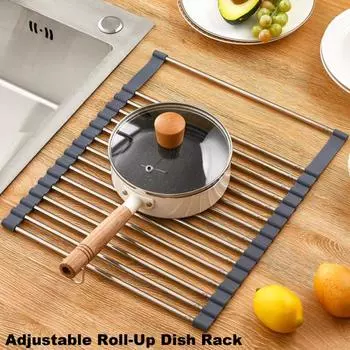 Расширяемая рулонная сушилка для посуды, прочная несущая, нержавеющая, регулируемая по длине раковина синий