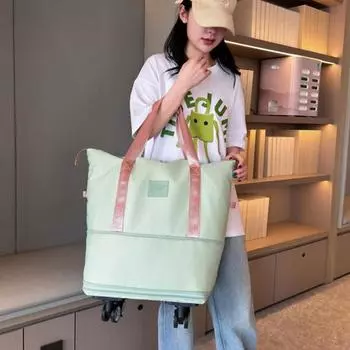 Расширяемая складная дорожная сумка, чемодан со съемными колесами, застежка-молния, большая вместимость, водонепроницаемая, устойчивая к разрывам, универсальная сумка для багажа чёрный