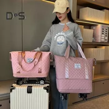 Расширяемая складная дорожная сумка, чемодан, застежка-молния, большая вместимость, водонепроницаемая, износостойкая, универсальная, со съемными колесами бежевый