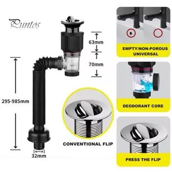 Расширяемая сливная труба для раковины со встроенной заглушкой, предотвращающей засорение, универсальный, простой монтаж, устойчивый к протечкам сливной комплект для раковины в ванной комнате A