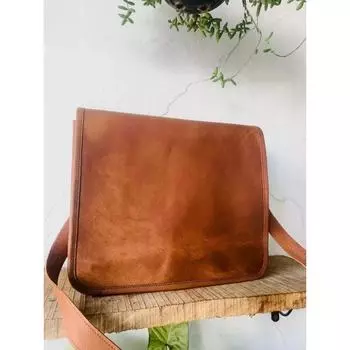 Расширяемая сумка-мессенджер из козьей кожи ручной работы, редкий мужской портфель-сатчел для ноутбука 11 x 9 x 3 in коричневый