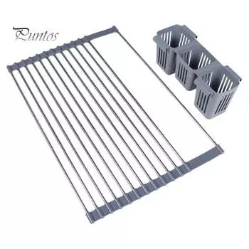 Расширяемая сушилка для посуды с корзинами для хранения, несущая 18 кг, нержавеющая, регулируемая сушилка для посуды чёрный