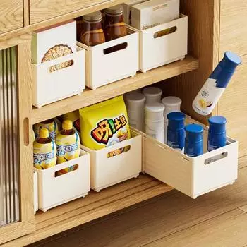 Расширяемые контейнеры для хранения с полыми ручками Стабильный штабелируемый универсальный компактный органайзер для домашней кухни S белый