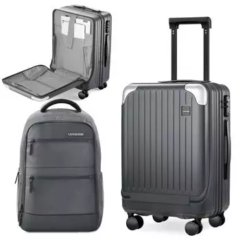 Расширяемый 20-дюймовый жесткий чемодан с передним отделением TSA, легкий дорожный чемодан для мужчин, серый [LARVENDER], рюкзак, карман, замок и