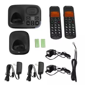 Расширяемый беспроводной телефон с автоответчиком, дисплеем с подсветкой, будильником, идентификатором вызывающего абонента, большими клавишами, проводной EU Plug