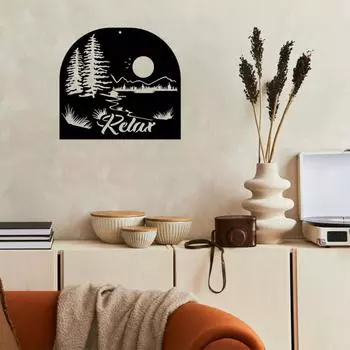 Расслабьтесь Живописный Пейзаж Металлический Настенный Знак: Элегантная новая внутренняя/наружная дверная вешалка — идеально подходит для гостиной и украшения дома бежевый