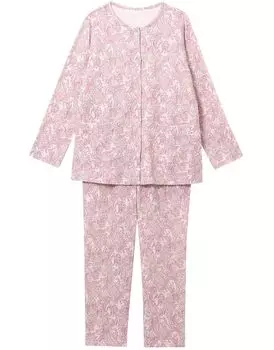 Расслабляющий длинный длинный хлопок Kind Top and Bottom Open CDW484 PI [Wacoal & Sleep] Пижама, рукава, брюки, 100% (тело), Теплый, Дизайн, Комплект, Спереди, Женский