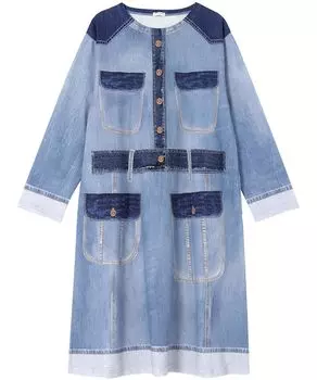 Расслабляющий комбинезон Tsumori Chisato с длинным рукавом, хлопковый мини-флисовый материал, туника с принтом в стиле деним UNX558 tsumori chisato SLEEP BU M [Wacoal &