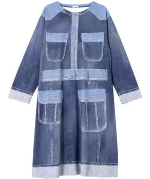 Расслабляющий комбинезон Tsumori Chisato с длинным рукавом, хлопковый мини-флисовый материал, туника с принтом в стиле деним UNX558 tsumori chisato SLEEP KO M [Wacoal &
