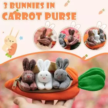 Расстегните молнию на игрушечной кукле.: 3 кролика в морковном кошельке красный