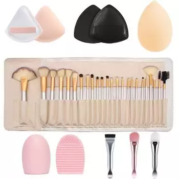 Рассыпчатая кисть для пудры, кисть для тонального крема, кисть для пудры, слоеная губка, комбинация яиц, 24 кремовых кистей для макияжа, набор кистей для мытья яиц, косметические инструменты для макияжа