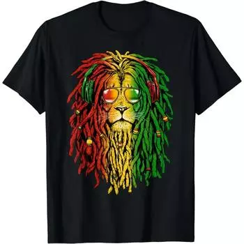 Rasta Reggae Lion Sunglasses Art Gift for Rastafari T-Shirt S чёрный