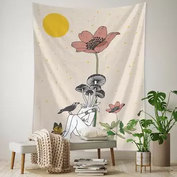 Растение Цветок Таро Гобелен Настенный Астрология Гадание Колдовство Богиня Солнца и Луны Домашний Декор 95x70cm