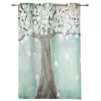 Растение, дерево, цветок, бабочка, оконная занавеска для спальни, гостиной, оконные шторы, кухонные украшения, жалюзи, занавеска 135W x 60H(cm) x1