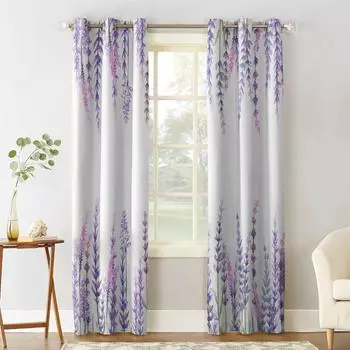 Растение Фиолетовый Лаванда Акварельная Живопись Оконные Шторы Спальня Кухня Декор Шторы Панели Оконные Шторы для Гостиной 135W x 60H(cm)